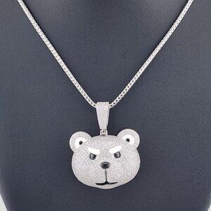 Sterling Silver 925 Angry Bear Pendant Necklace Fierce Animal Jewelry